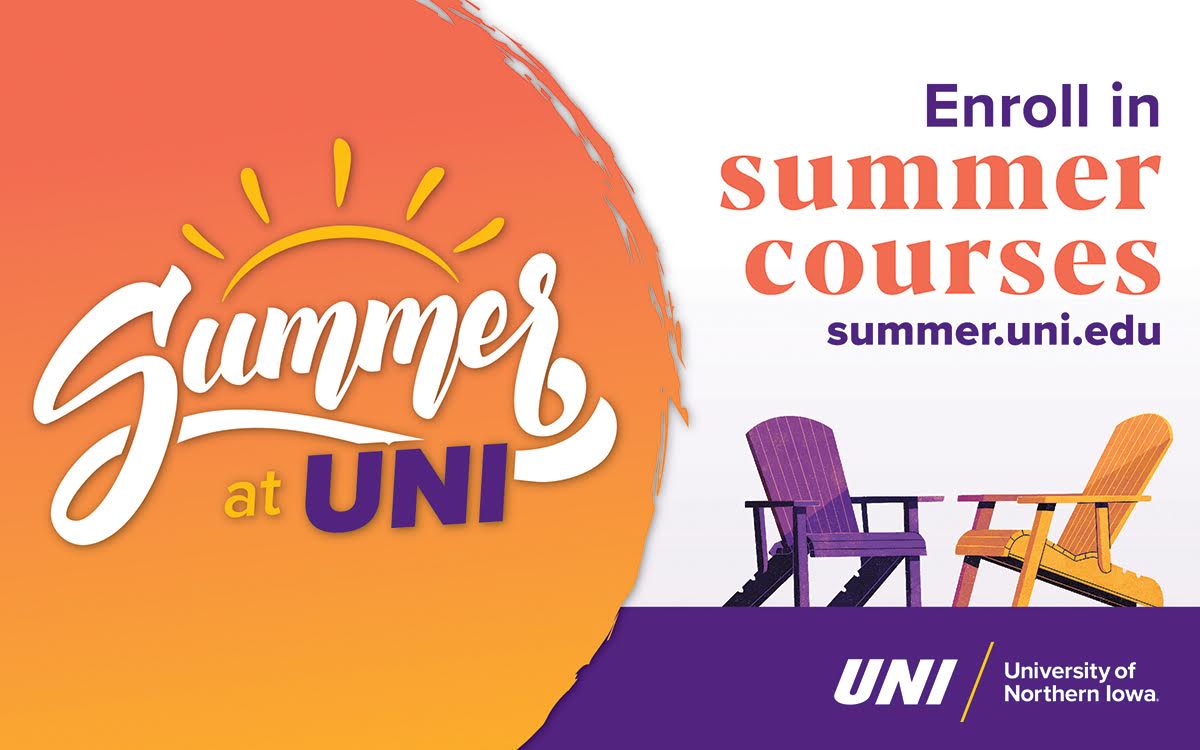 Picture includes UNI logo and photo of sun to encourage students to enroll in summer courses